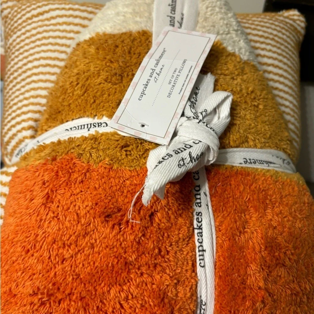 Cupcakes and Cashmere set of 2 candy corn pillows